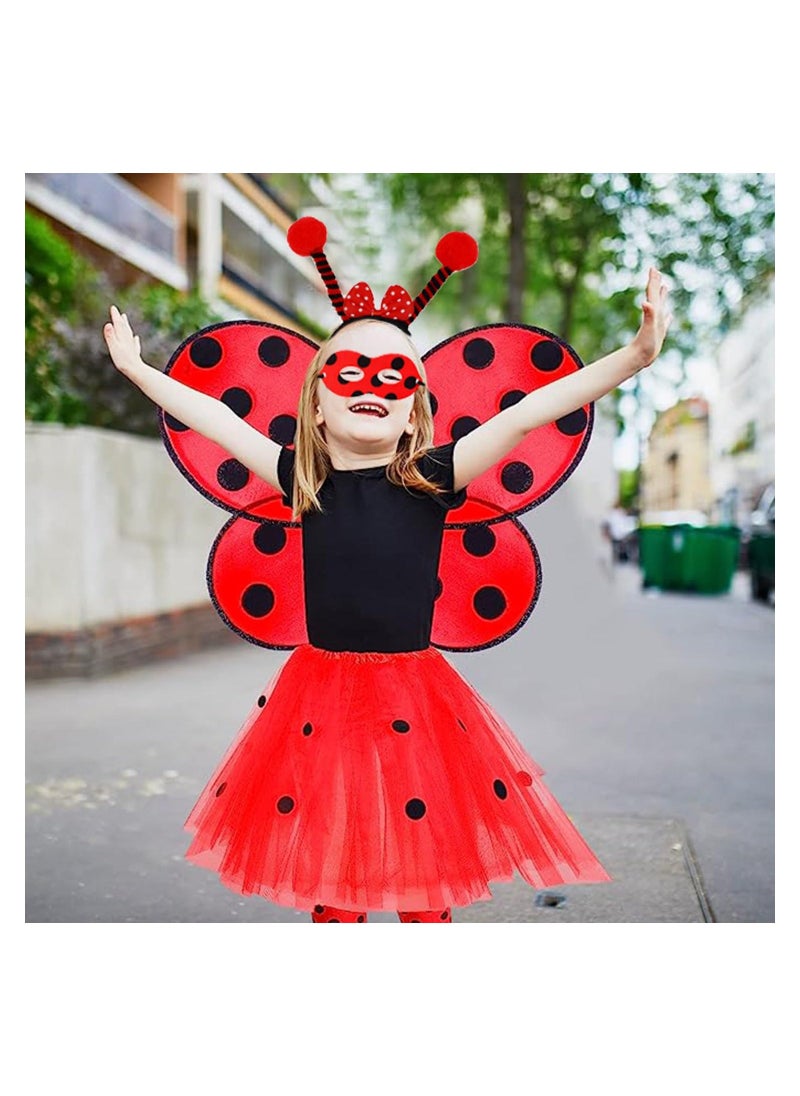 Ladybug Bopper Antenna Headband Wings and Masks Glove Cosplay Costume Set for Kids Dress Up Party Performance Prop - Image 2