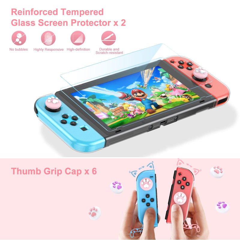 Younik Switch Accessories Bundle, 17 in 1 Pink Switch Accessories Kit for Girls Include Switch Carrying Case, Adjustable Stand, Protective Case for Switch Console & J-Con Pink - Image 5