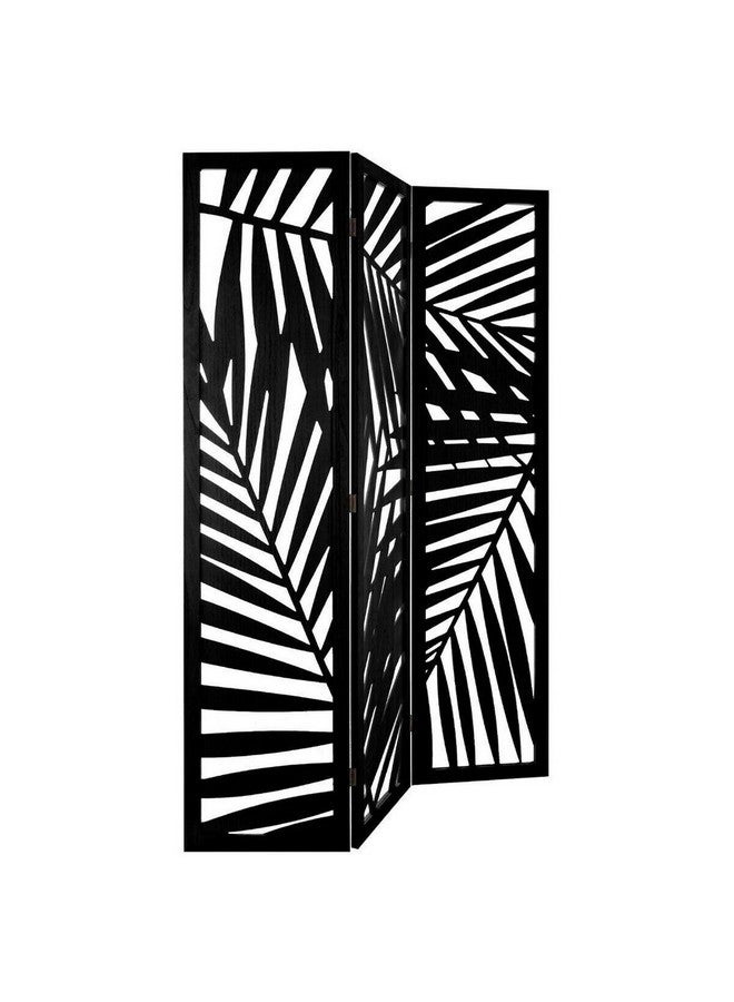 atmosphera Akira Leaf Patterned 3-Panel Wooden Folding Screen Divider Black 170 x 120 x 1.8 cm 156866A - Image 1