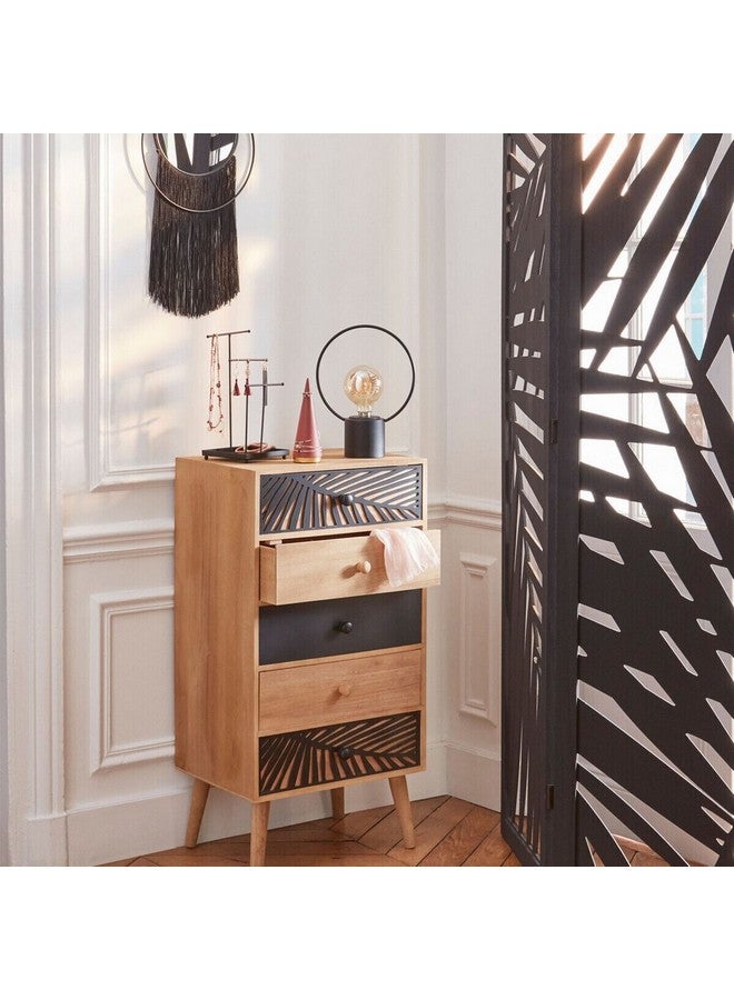 atmosphera Akira Leaf Patterned 3-Panel Wooden Folding Screen Divider Black 170 x 120 x 1.8 cm 156866A - Image 3