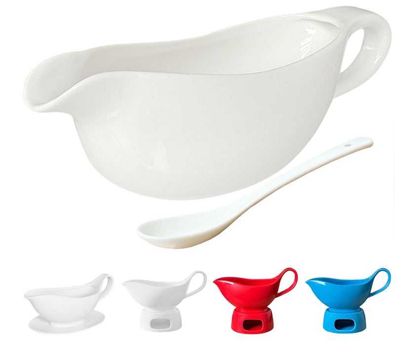 Qlans 20 OZ Gravy Boat - White Meat Sauce Boat With Spoon - Perfect for Gravy, Sauces and Syrups, Salad Dressings, Creamer, Broth, and More Server - Image 1
