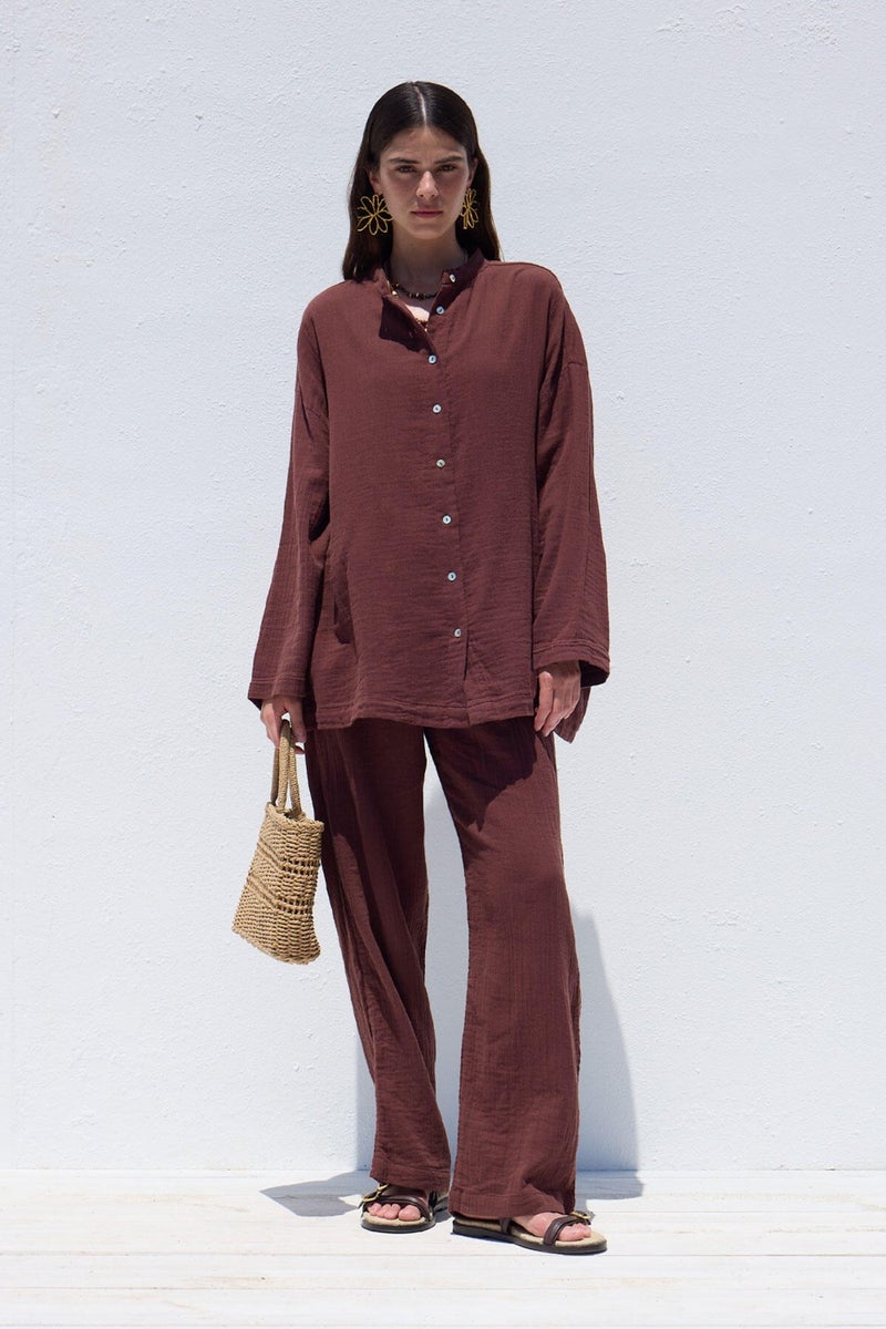 Manuka Wide Sleeve Muslin Shirt Burgundy  - Image 3