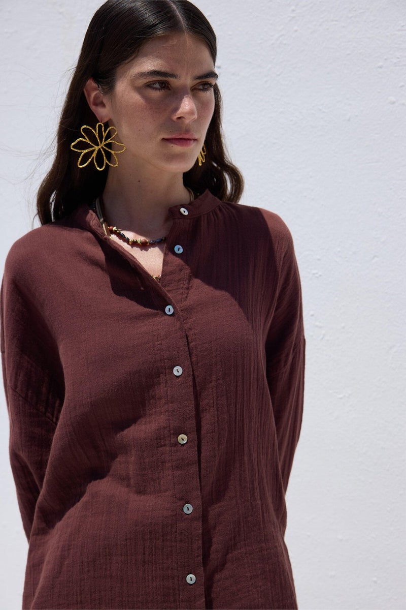 Manuka Wide Sleeve Muslin Shirt Burgundy  - Image 2
