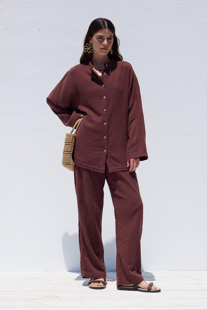 Manuka Wide Sleeve Muslin Shirt Burgundy  - Image 4
