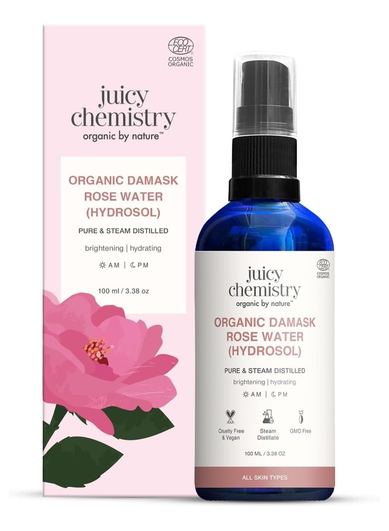 جوسي كيميستري ماء الورد العضوي (هيدروسول) من جوسي كيمستري، ١٠٠ مل | تونر للوجه لبشرة متألقة وأكثر إشراقًا وترطيبًا | مصنوع من ورود الدمشقي البلغارية - مُختَبَر سريريًا - Image 1