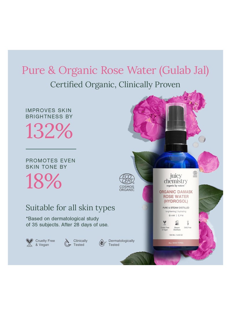 جوسي كيميستري ماء الورد العضوي (هيدروسول) من جوسي كيمستري، ١٠٠ مل | تونر للوجه لبشرة متألقة وأكثر إشراقًا وترطيبًا | مصنوع من ورود الدمشقي البلغارية - مُختَبَر سريريًا - Image 3