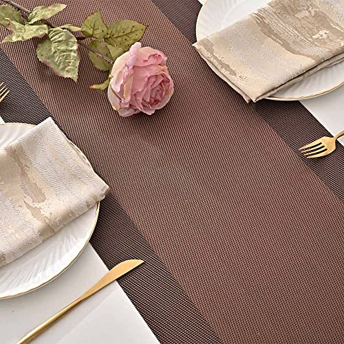 GIVERARE Table Runner, 12x107in Heat-Resistant Woven Vinyl Long Tabletop, Non-Slip Washable PVC Table Runners, Easy to Clean Premium Plastic Dresser Cover for Wedding, Decor, Home (Brown) - Image 4
