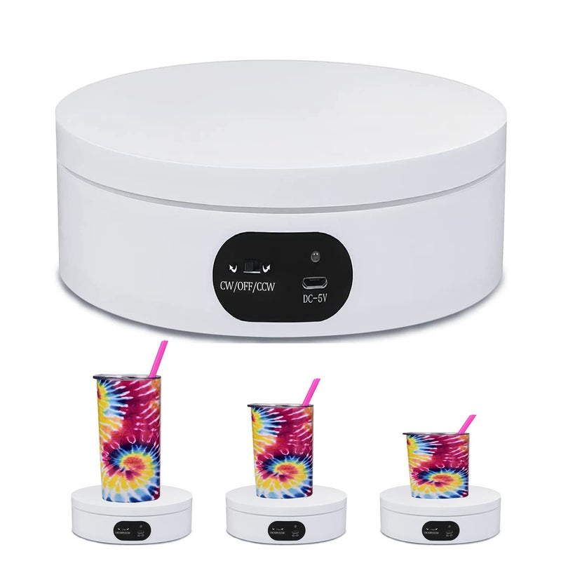 iHMeiju Exhibition Stand for Sublimation Tumbler 360 Mute Electrical Rotating Show Stand for 20oz30oz Sublimation Blanks Tumblers Cup Sublimation Tumblers Skinny Straight Heat Press Cup White