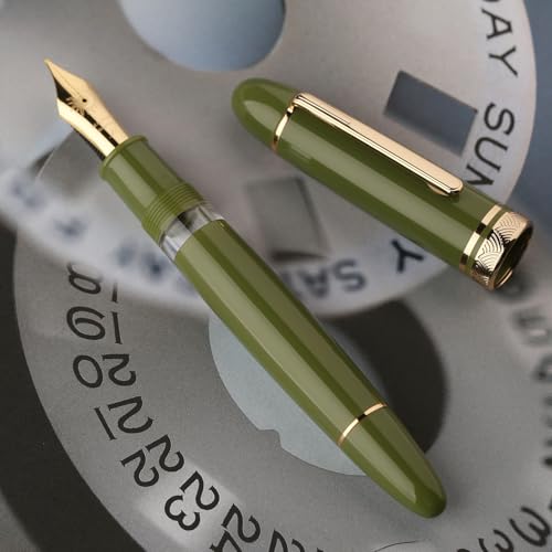erofa Majohn P140 Fountain Pen NO8 Medium Nib Brass Piston System Large Capacity Green Acrylic Writing Pen with Box - Image 3