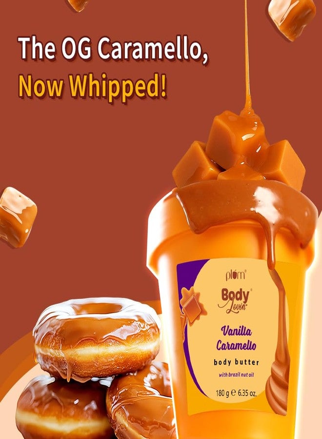 بلوم زبدة الجسم برائحة الفانيليا والكراميل من بلوم بودي لوفين | زبدة الشيا وزيت الجوز البرازيلي لترطيب عميق | غير دهني وخفيف الوزن | بشرة ناعمة كالحرير، ملساء ومرطبة | للبشرة الجافة إلى شديدة الجفاف | فانيليا وكراميل مملح | 180 غرام - Image 2