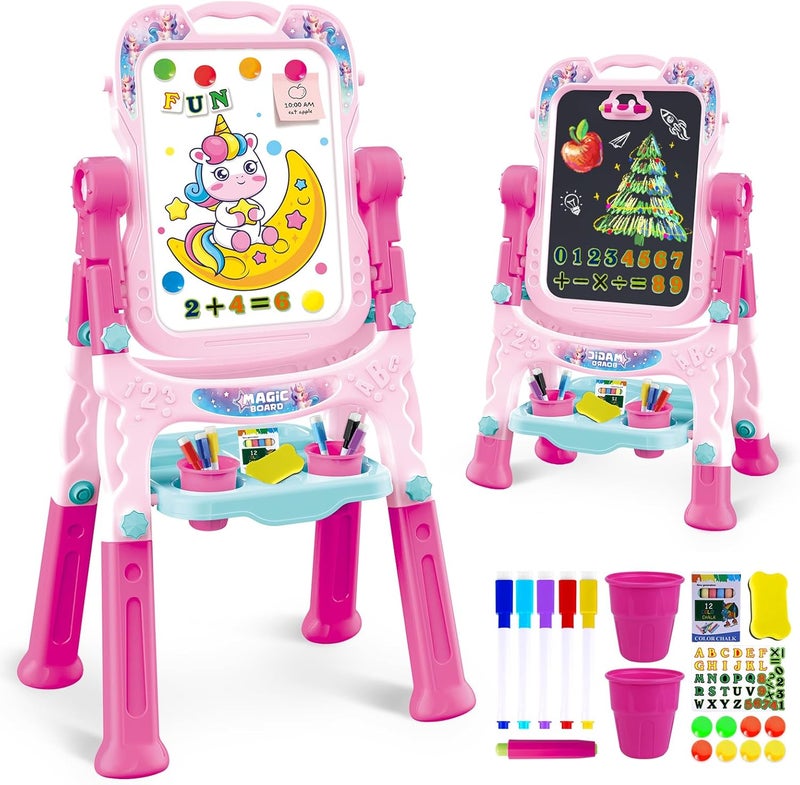 Hoarosall حامل لوح رسم للأطفال - سبورة بيضاء مغناطيسية دوارة قابلة للتعديل من الجانبين مع ملحقات الرسم، لعبة تعليمية ما قبل المدرسة للفتيات من 3 إلى 5 سنوات، هدية مثالية لعيد الميلاد أو العيد (وردي) - Image 1