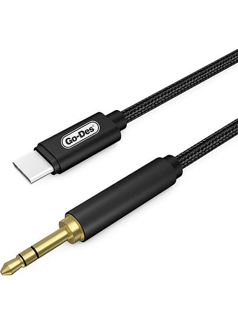 GO-DES GAC-309 USB-C To 3.5mm Aux Digital Audio Cable For Type-C Mobile Nylon Braided Wire 1 Meter Black - Image 2