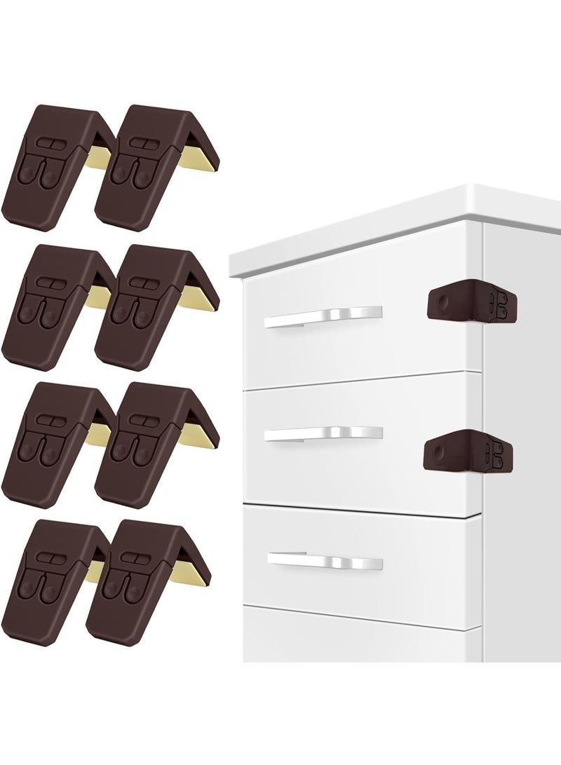Bukela Cabinet Locks for Babies,8 Pack Child Proof Cabinet Locks Child Safety Locks for Cabinets Baby Proofing Angle Type Drawer Locks Latches with Strong Adhesive for Drawers Doors Cabinets (Brown) - Image 1