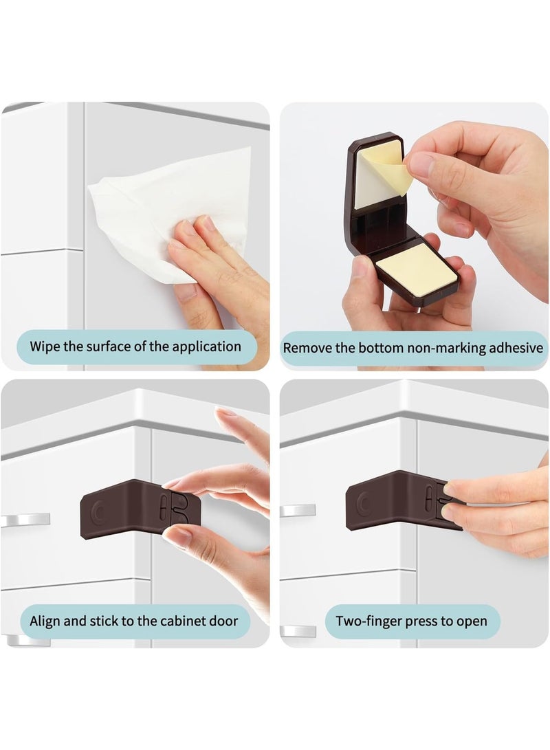 Bukela Cabinet Locks for Babies,8 Pack Child Proof Cabinet Locks Child Safety Locks for Cabinets Baby Proofing Angle Type Drawer Locks Latches with Strong Adhesive for Drawers Doors Cabinets (Brown) - Image 4