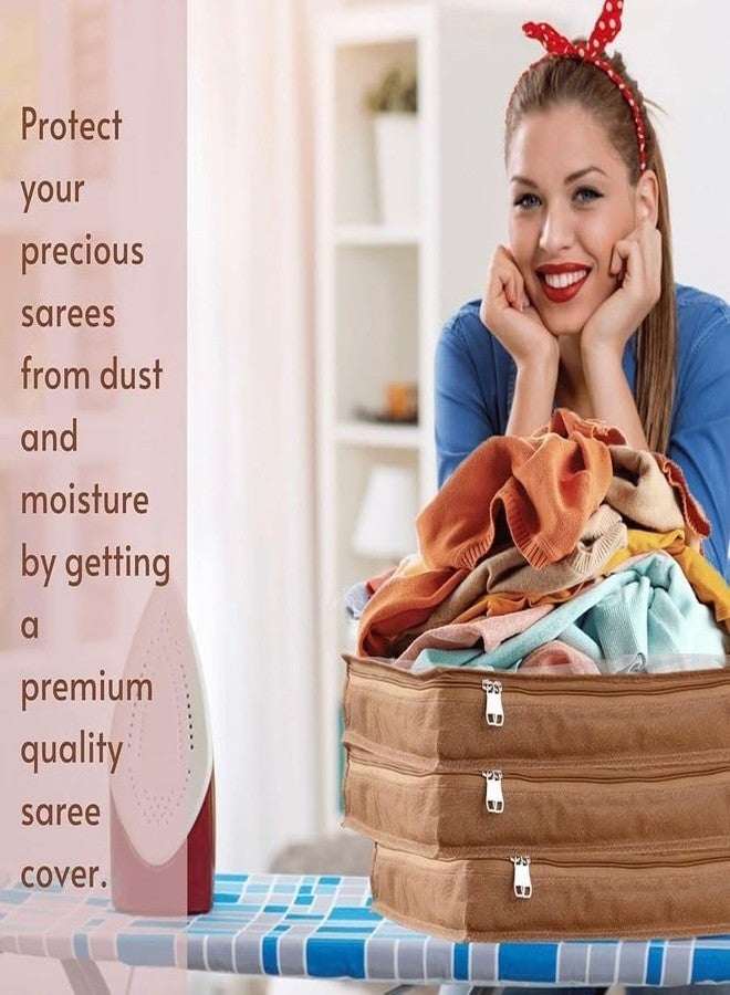Vidhi14 VIDHI FASHION Saree Storage Bag | 3 Inch | Lightweight-Portable Garments Bag | Non Woven & PVC Wardrobe Bag Set Pack Off = 6 (Narngi) - Image 3