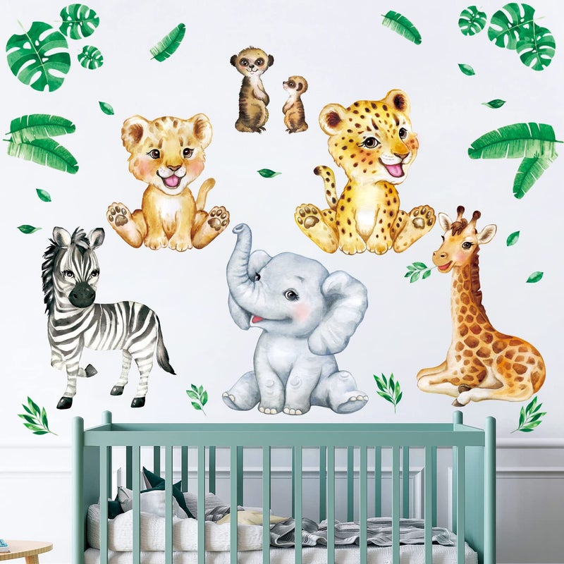 DECOWALL DS98067 Baby Jungle Animals Wall Stickers Decals Kids Nursery dcor Baby Safari Boys Room Art Wallpaper Girl Decorations Elephant Lion Playroom Giraffe Bedroom