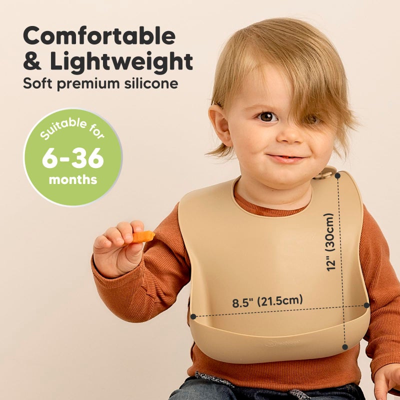 KeaBabies 2-Pack Silicone Baby Bibs for Eating - Sturdy Food-Grade Silicone Bibs for Babies Girl, Boy, Large Food Catcher, Clean & Put On Easily, Waterproof Toddler Feeding Essentials (Terracotta) - Image 3