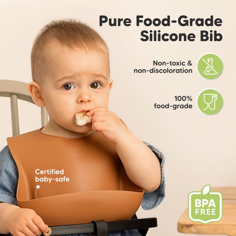 KeaBabies 2-Pack Silicone Baby Bibs for Eating - Sturdy Food-Grade Silicone Bibs for Babies Girl, Boy, Large Food Catcher, Clean & Put On Easily, Waterproof Toddler Feeding Essentials (Terracotta) - Image 2