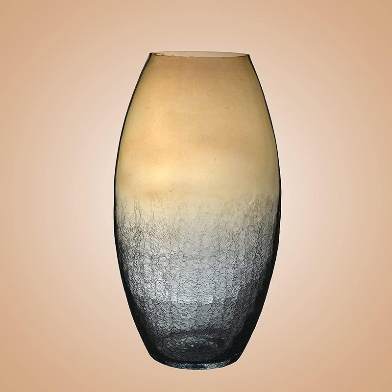 DECENT GLASS Barrel Shape Crackle Luster Flower Vase Amber Color with Crack