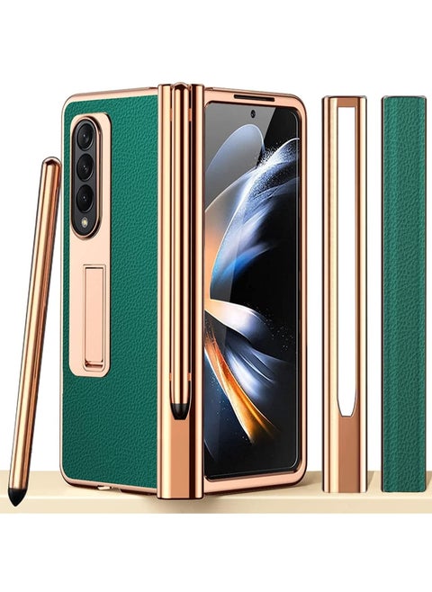 Samsung Galaxy Z Fold 5 Case with S pen, [Hinge Protection] [Glass Screen Protector] [Kickstand] Shockproof PU Leather PC Frame Full-Coverage Hinge Cover for Z Fold 5