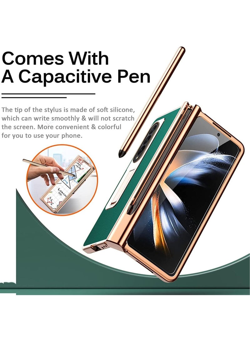 Samsung Galaxy Z Fold 5 Case with S pen, [Hinge Protection] [Glass Screen Protector] [Kickstand] Shockproof PU Leather PC Frame Full-Coverage Hinge Cover for Z Fold 5