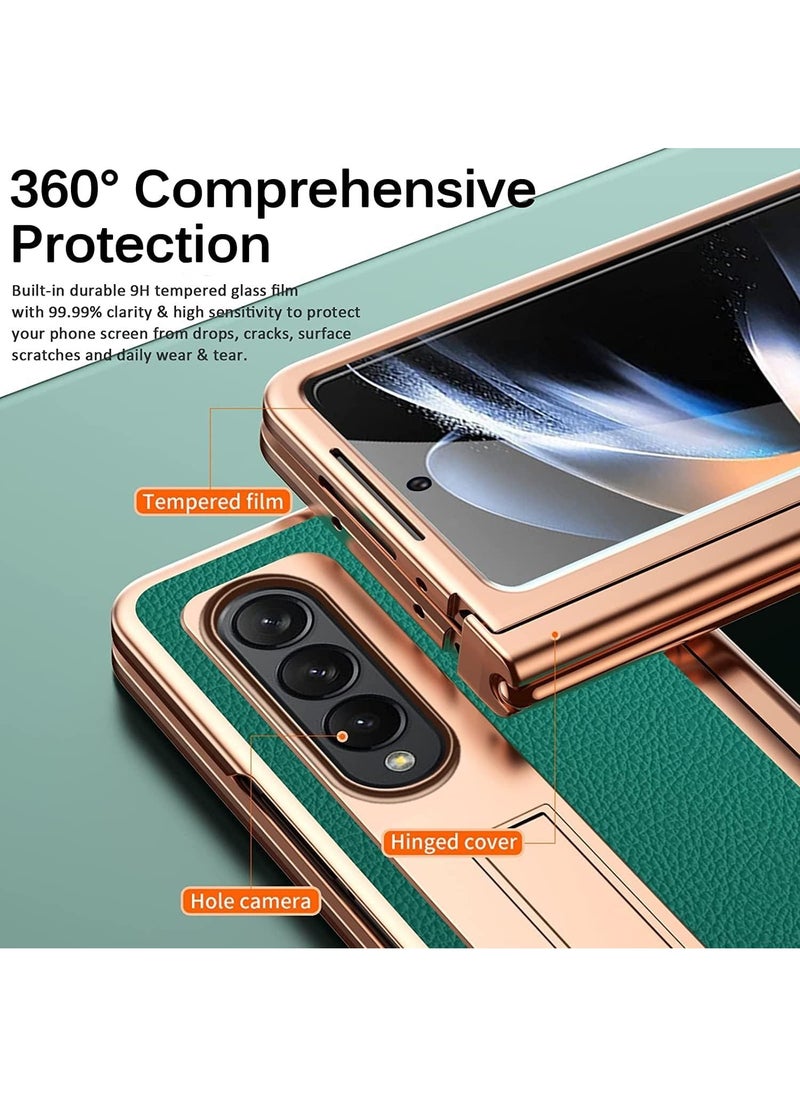 Samsung Galaxy Z Fold 5 Case with S pen, [Hinge Protection] [Glass Screen Protector] [Kickstand] Shockproof PU Leather PC Frame Full-Coverage Hinge Cover for Z Fold 5