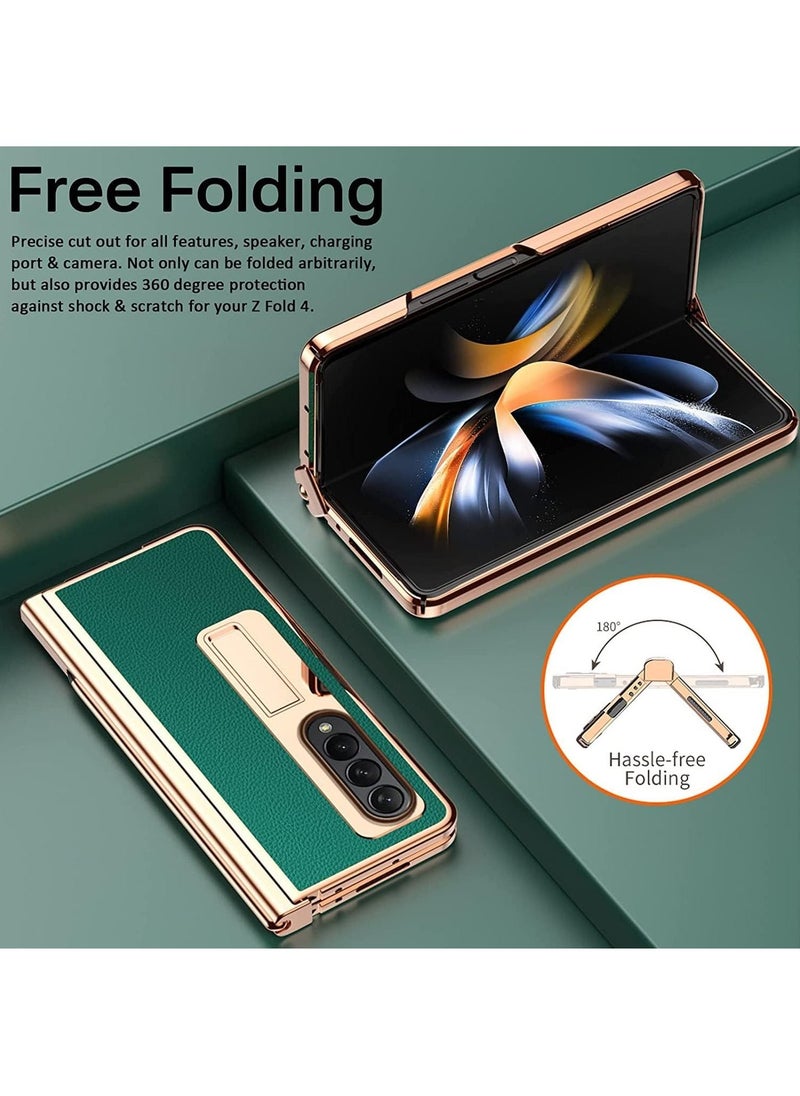Samsung Galaxy Z Fold 5 Case with S pen, [Hinge Protection] [Glass Screen Protector] [Kickstand] Shockproof PU Leather PC Frame Full-Coverage Hinge Cover for Z Fold 5