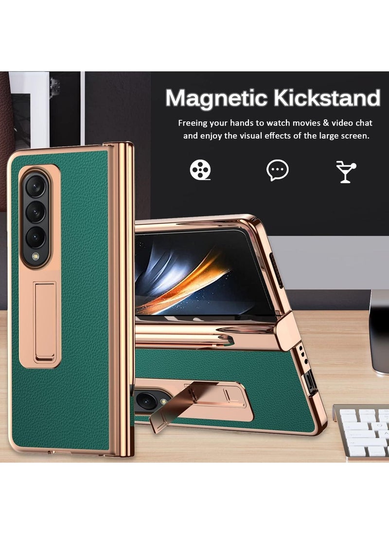Samsung Galaxy Z Fold 5 Case with S pen, [Hinge Protection] [Glass Screen Protector] [Kickstand] Shockproof PU Leather PC Frame Full-Coverage Hinge Cover for Z Fold 5