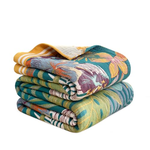 MSGKV Boho Throw Blanket for Couch and Sofa Cotton Blankets for Living Room Bedroom Reversable Florals Throw 60"x80" Breathable Cozy Blankets - Image 1