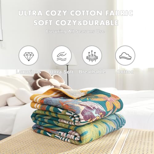 MSGKV Boho Throw Blanket for Couch and Sofa Cotton Blankets for Living Room Bedroom Reversable Florals Throw 60"x80" Breathable Cozy Blankets - Image 5
