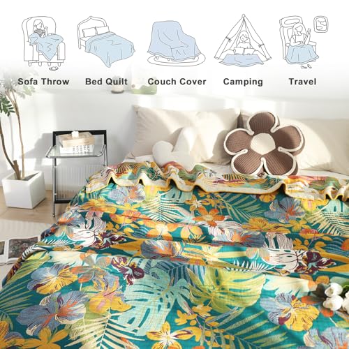MSGKV Boho Throw Blanket for Couch and Sofa Cotton Blankets for Living Room Bedroom Reversable Florals Throw 60"x80" Breathable Cozy Blankets - Image 4