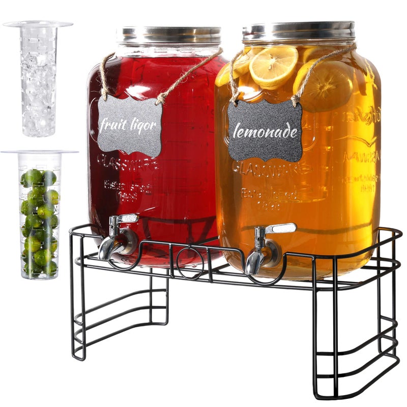 2 Gallon Drink Dispensers for Parties 2 Pack Beverage Dispensers with Stand Glass Water Jug Dispenser with 188 Stainless Steel Spigot Great for Party Wedding Picnic BBQ