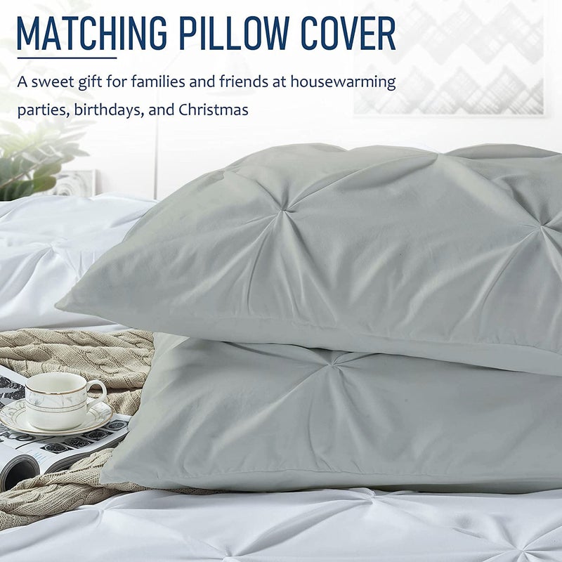 Crown Collection Luxuriate Hotel 1000-TC Hypoallergenic Ultra Soft 100% Egyptian Cotton 98x108 inch Super King Size Silver Solid Pinch Plated Duvet Cover with Zipper Colser & 2pcs Pillow Case Set - Image 2