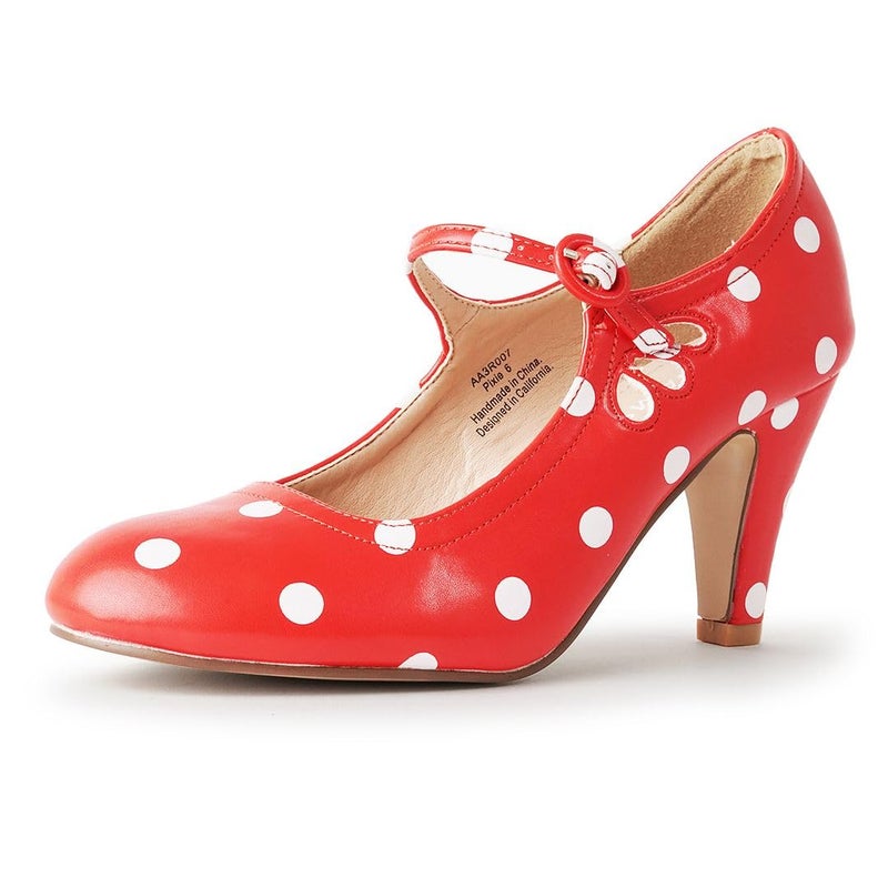 J Adams Pixie Mary Jane Shoes Women Oxford Pumps Cute Low Kitten High Heels Retro Vintage Round Toe Ankle Strap Dress Shoes