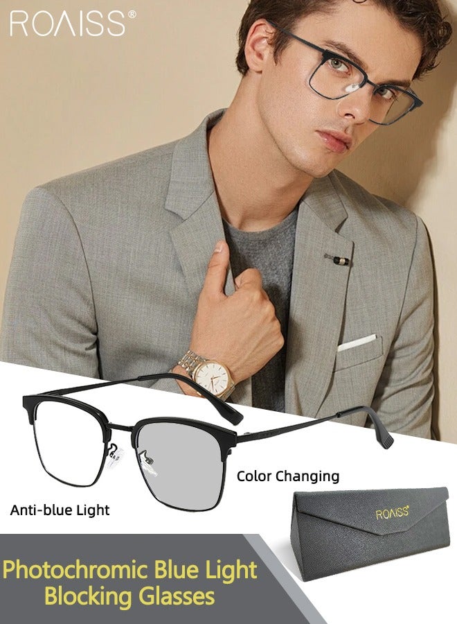 roaiss Men's Blue Light Blocking Sunglasses Anti UV and Glare Blue Light Filter Computer Glasses Rectangular Color Changing Anti Eyestrain Headache Eyewear Black  - Image 1
