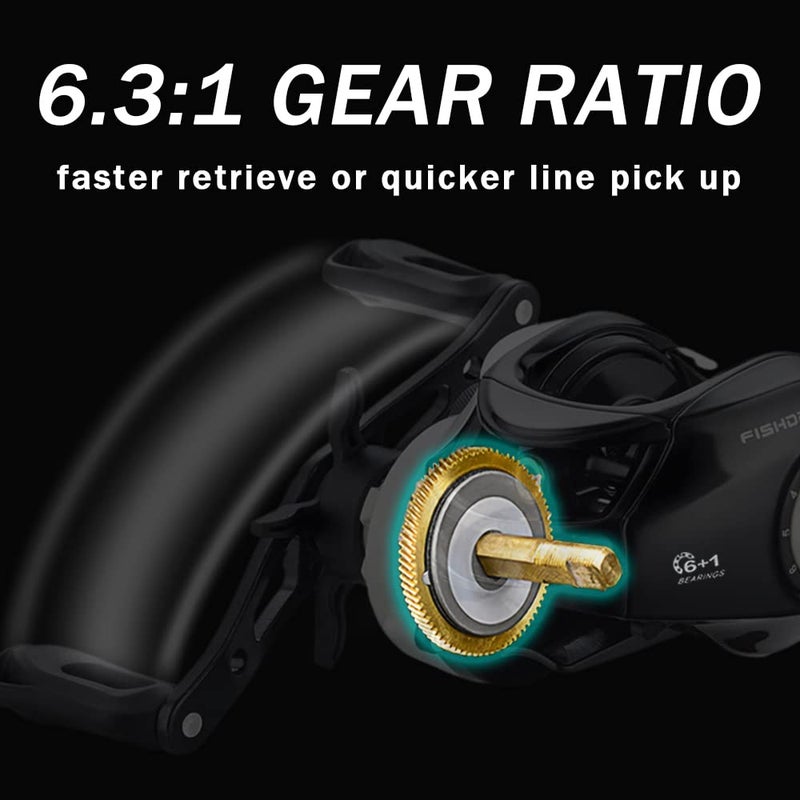 Fishdrops Baitcasting Reels Light Weight & Smooth, 12.12 LB Max Drag, Classic Gear Ratio 6.3:1 Low Profile Baitcaster, 6+ 1 Ball Bearings Anti-Corrosion Baitcasting Fishing Reel - Image 3