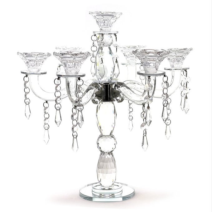 CRYSTAL CANDLE HOLDER 7ARM 14 INCH CRYSTAL TAPER CANDLESTICK CANDELABRA CENTERPIECE FOR HOME WEDDING EVENT AND PARTY FESTIVAL