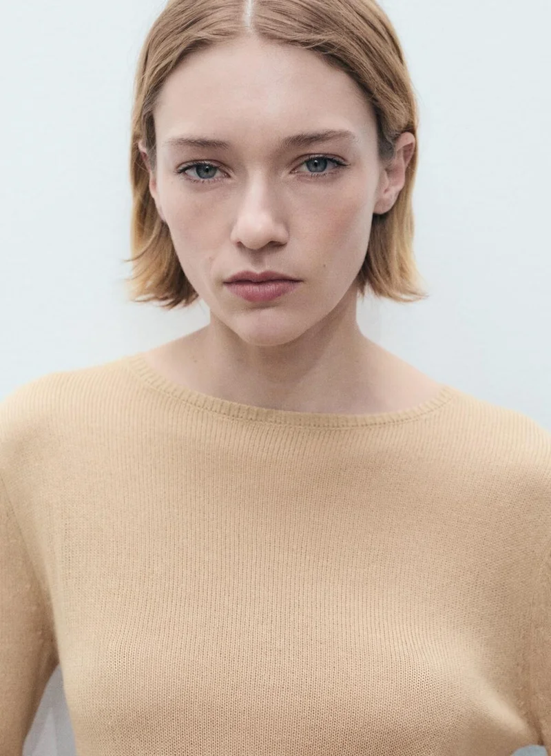MANGO Linen Blend Boat Neck Sweater
