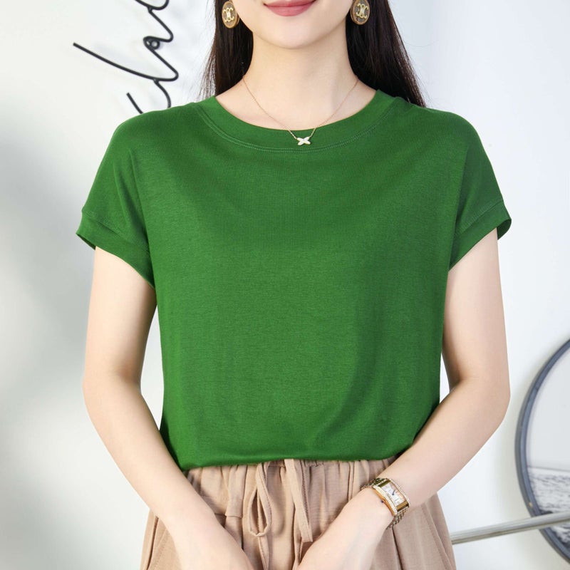 Tiktok batwing sleeve t-shirt women's round neck summer solid color simple small flying sleeve casual all-match loose short sleeve t-shirt women - Image 1