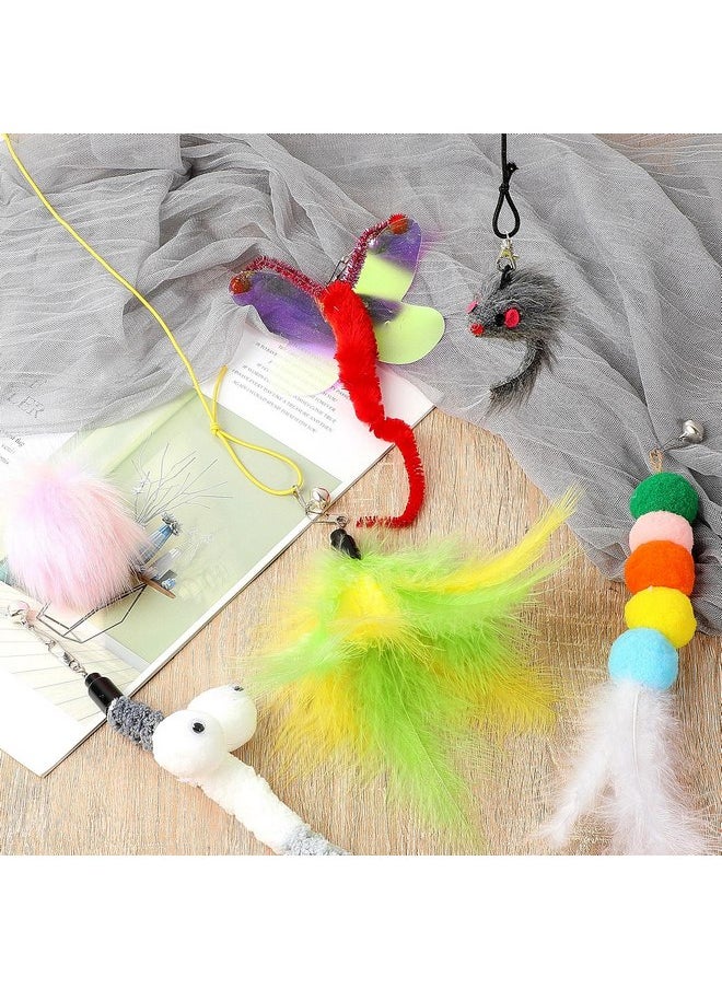 Charniol - 8 Pcs Doorway Cat Toys Indoor Feather Cat Toys Door Hanger Cat Toys Interactive Hanging Cat Toys Dragonfly Little Mouse Toys Retractable Cat Teaser Toys Kitten Toys for Play, 6 Styles (Cute Style) - Image 1