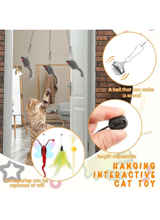 Charniol - 8 Pcs Doorway Cat Toys Indoor Feather Cat Toys Door Hanger Cat Toys Interactive Hanging Cat Toys Dragonfly Little Mouse Toys Retractable Cat Teaser Toys Kitten Toys for Play, 6 Styles (Cute Style) - Image 1