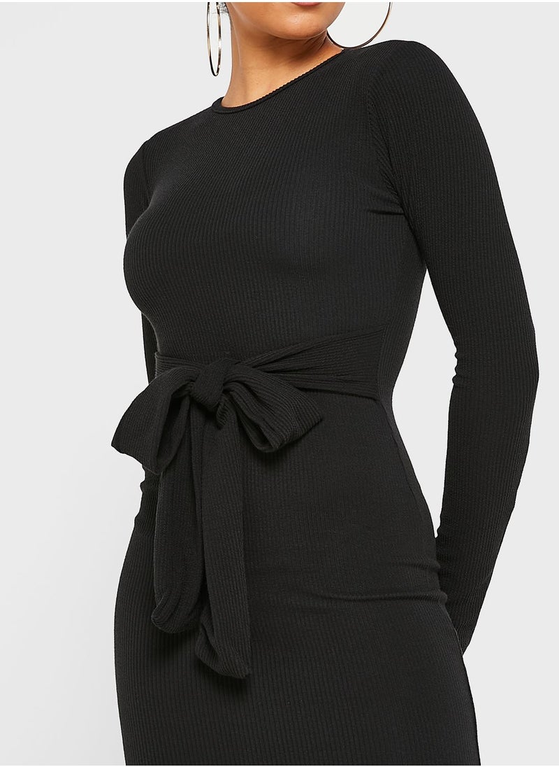 boohoo Tie Detail Bodycon Dress  - Image 3