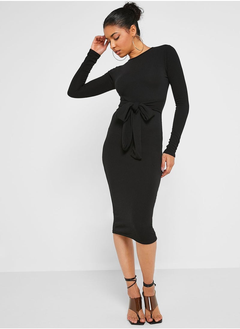 boohoo Tie Detail Bodycon Dress  - Image 4