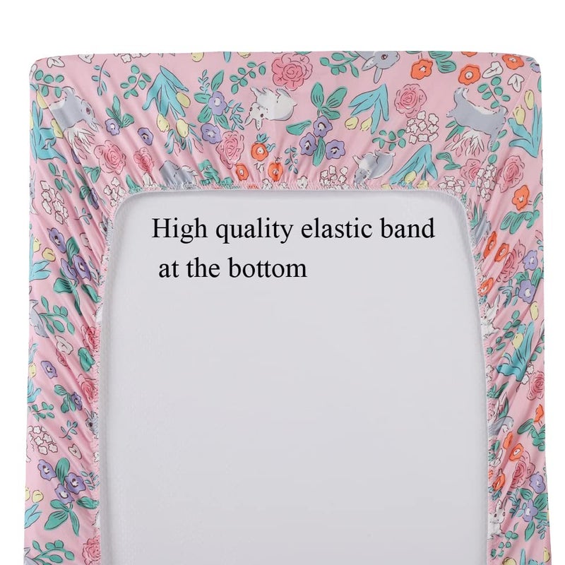 Tontukatu Changing Pad Cover Set 3 Pack Jersey Knit Ultra Soft for Baby Boys Girls Floral/Grey Rabbit/Pink - Image 5
