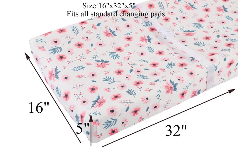 Tontukatu Changing Pad Cover Set 3 Pack Jersey Knit Ultra Soft for Baby Boys Girls Floral/Grey Rabbit/Pink - Image 4
