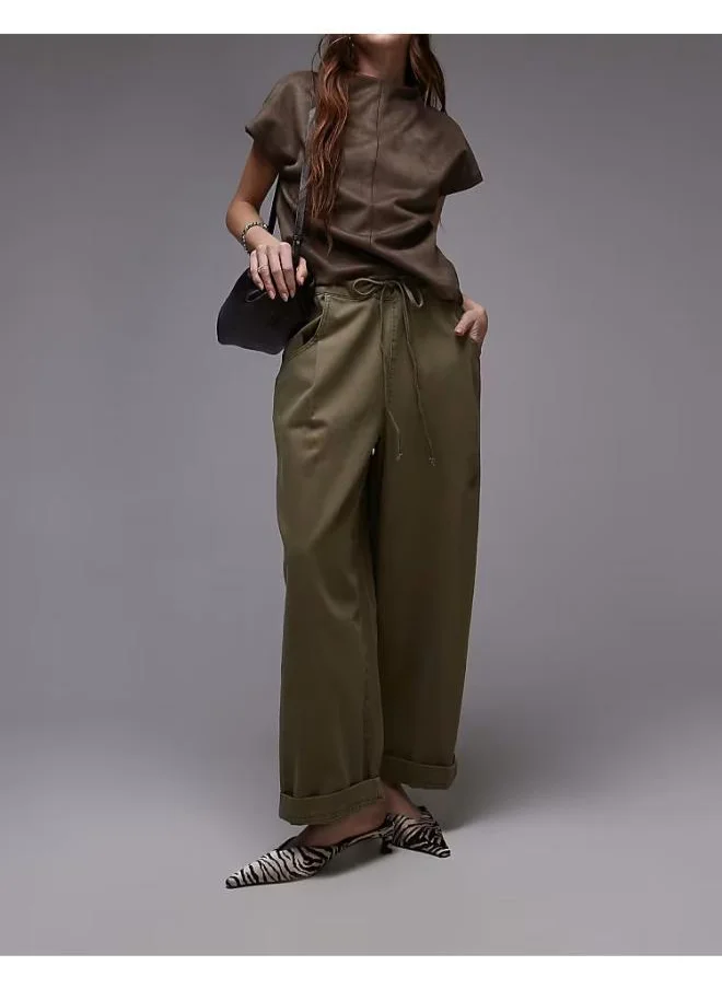 توب شوب Plain Drawstring Straight Leg Trouser