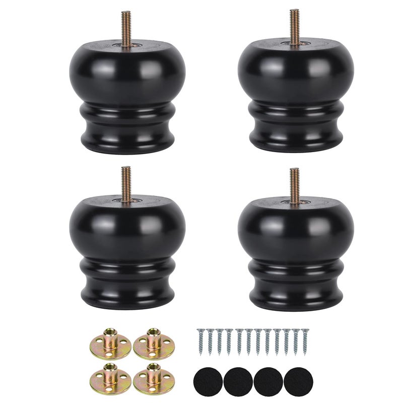 Michanco 3 Inch Chunky Bun Feet Set Of 4 Wood Legs For Furniture Replacement Wooden Black Feet For Sofa Couch Ottoman Screw In - Image 1