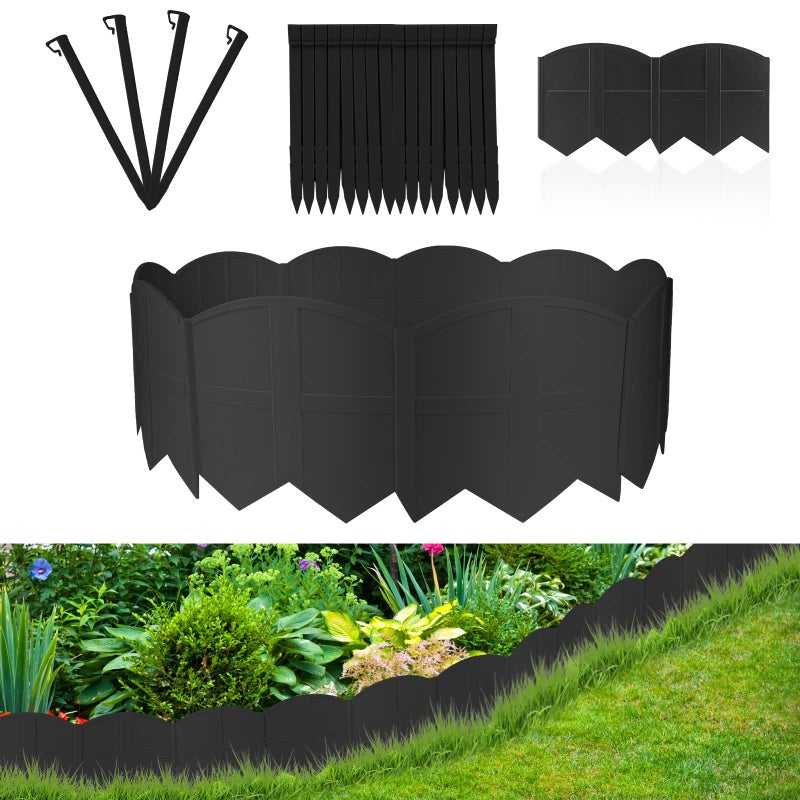 AMURS 20Ft Black Garden Edging Border 6 Inch Tall Landscape Edging with 20Pcs 7.8in Height Garden Stakes Decorative Edging for Landscaping Flower Bed Edging Borders Lawn Edging - Image 1