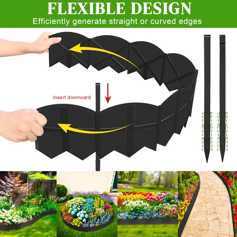 AMURS 20Ft Black Garden Edging Border 6 Inch Tall Landscape Edging with 20Pcs 7.8in Height Garden Stakes Decorative Edging for Landscaping Flower Bed Edging Borders Lawn Edging - Image 2