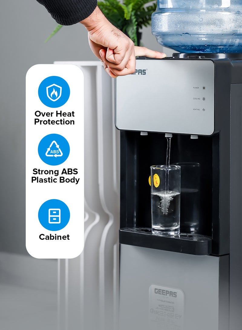 GEEPAS Top Loaded Water Dispenser with Cabinet | Normal, Hot and Cold Function, And 3 Taps| Cold Temperature: 4-12 Degrees Celsius; Hot Temperature: 85-95 Degrees Celsius| Perfect For Home And Office| 2 Year Warranty GWD17039 White - Image 4
